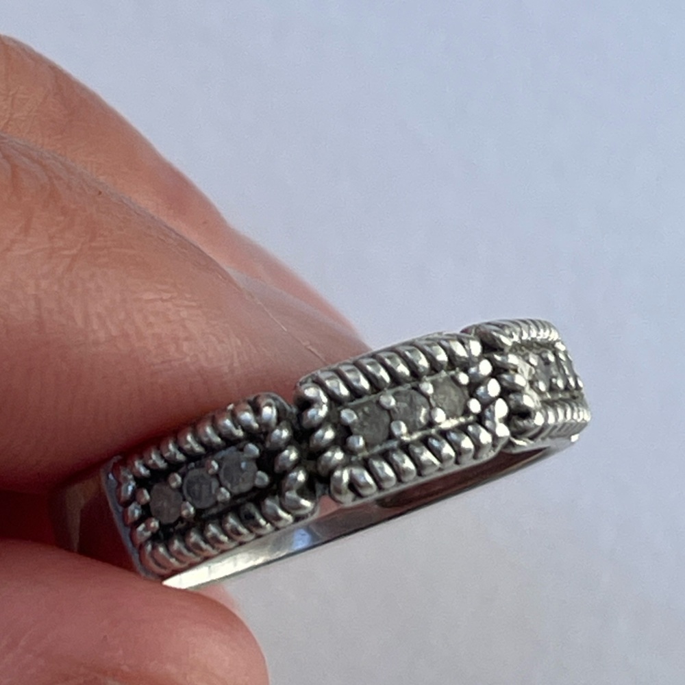 Vintage 925 Silver diamond ring band signed by designer SJ - Picture 7 of 13